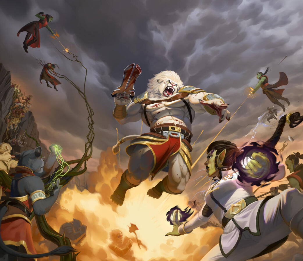 Two characters with huge scene background